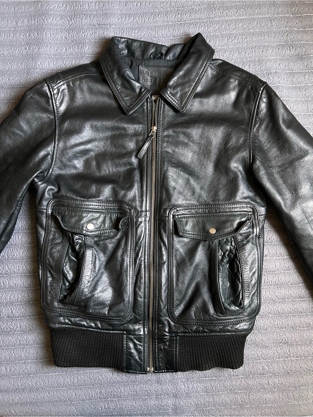 Unisex Heavyweight Genuine Leather Bomber Jacket Medium
